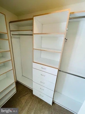 a view of walk in closet with empty racks