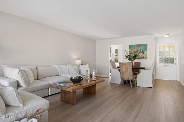 a view of living room with furniture and a potted plant