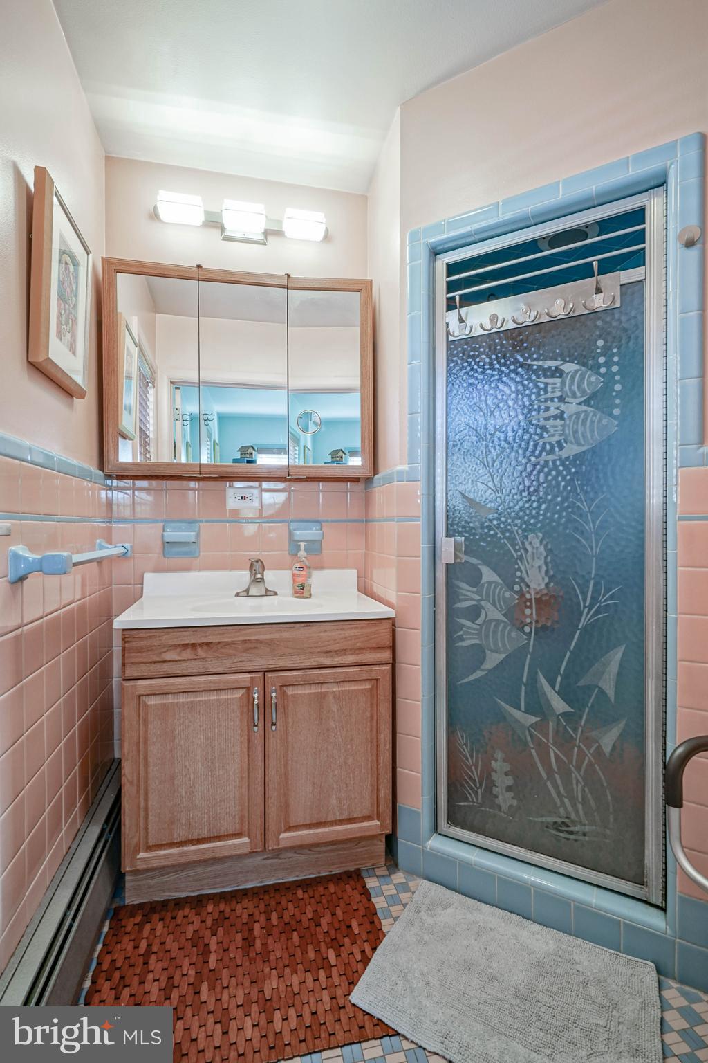55 East Evesham Road Runnemede, NJ 08078 - Photo 21 of 45 a spacious bathroom with a granite countertop sink a mirror and a shower