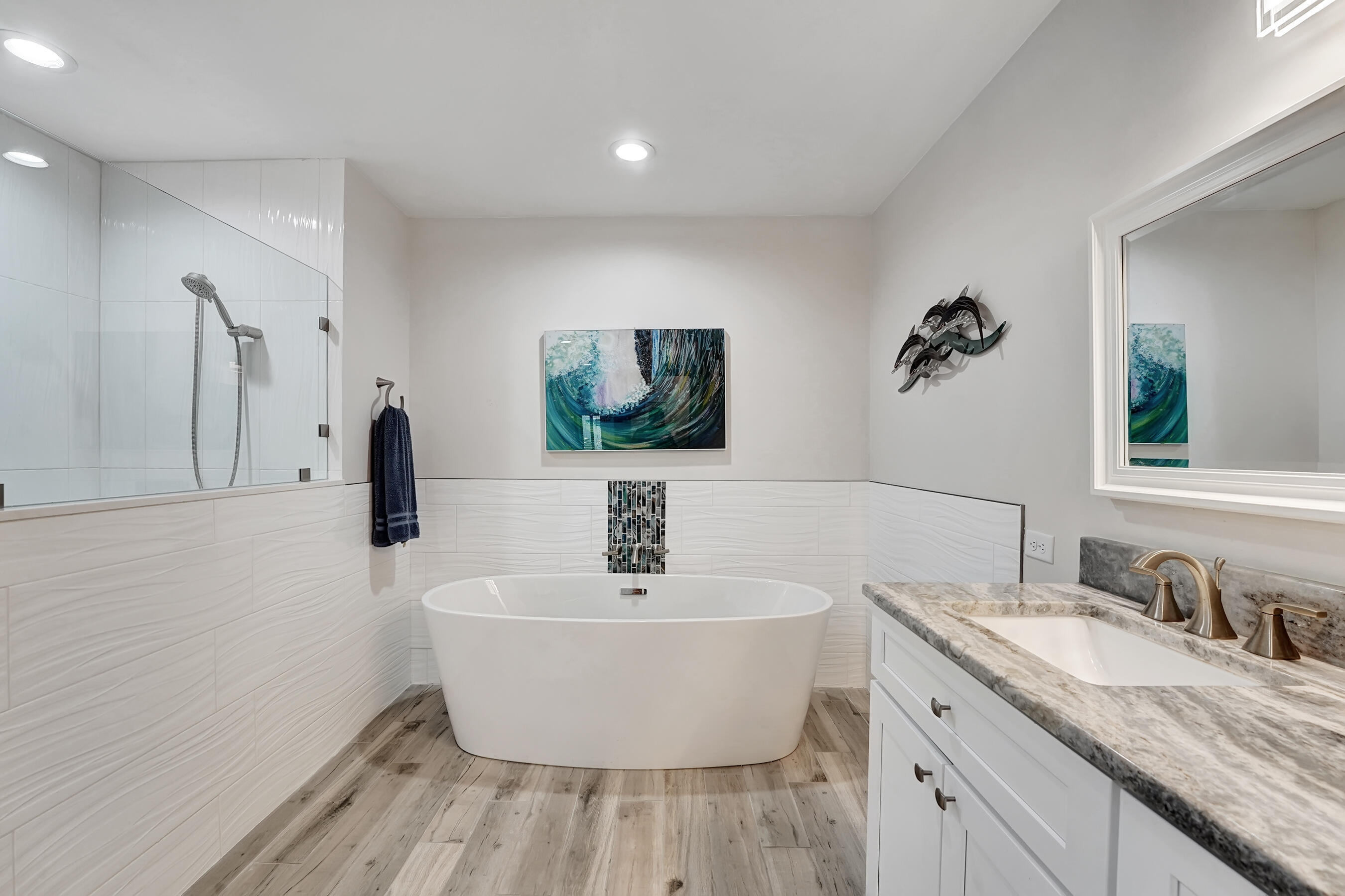 118 Ridge Road Jupiter, FL 33477 - Photo 20 of 27 a bathroom with a granite countertop sink and a mirror