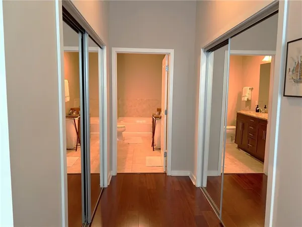 a view of a bathroom with a glass door