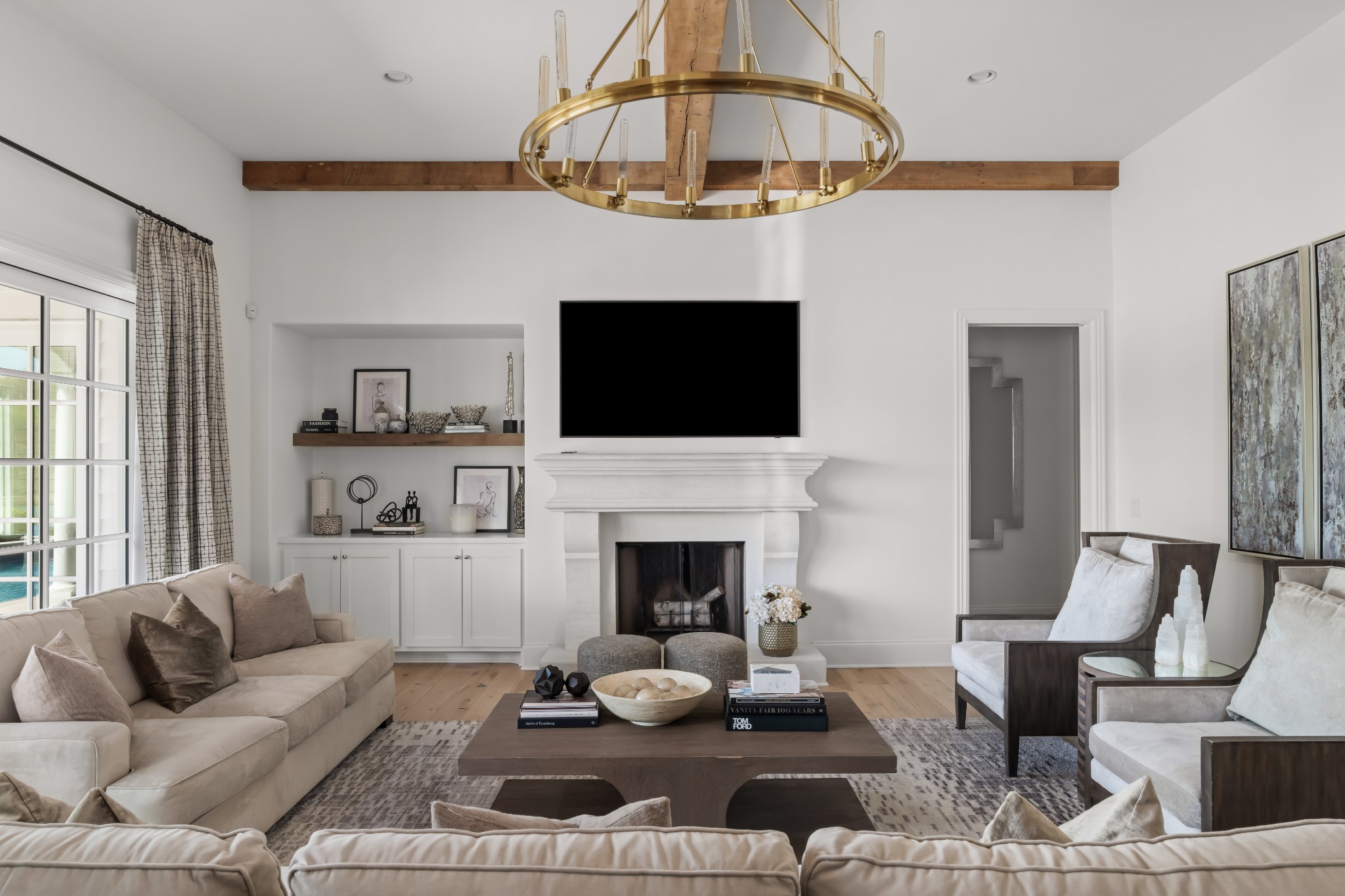 5053 Native Pony Trail College Grove, TN 37046 - Photo 18 of 66 a living room with furniture a fireplace and a flat screen tv