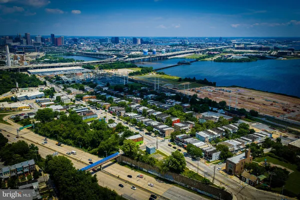 a city view with tall buildings