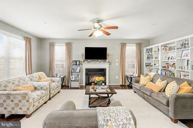 a living room with furniture flowerpot and a chandelier