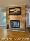 a living room with a fireplace