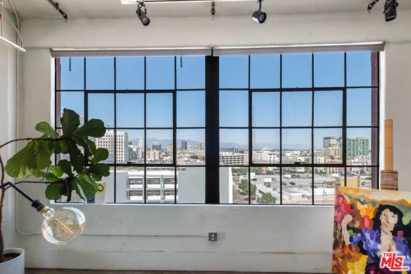a living room with a large window