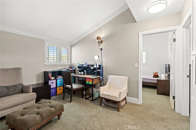 a living room with furniture and a shower