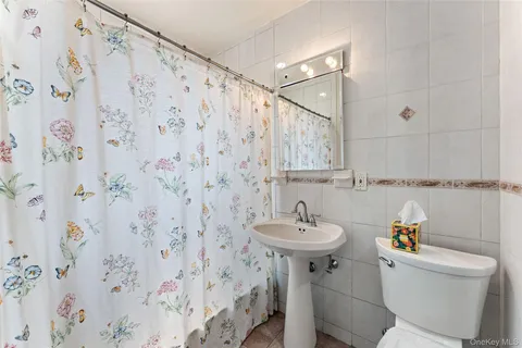 a bathroom with a sink a toilet and mirror
