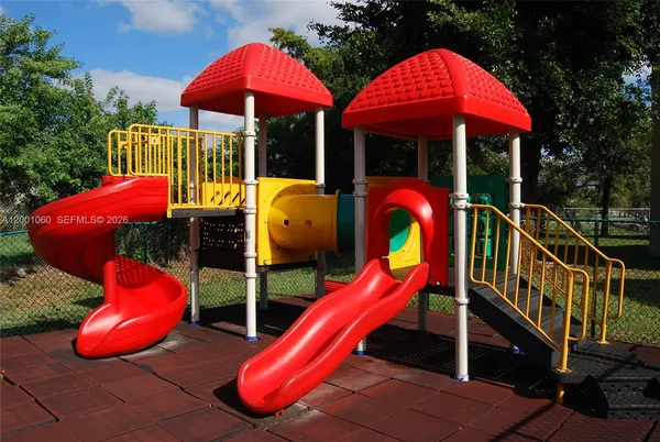 a view of a park with slide