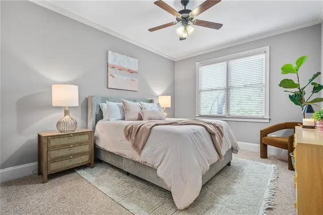 a bedroom with furniture and a fireplace