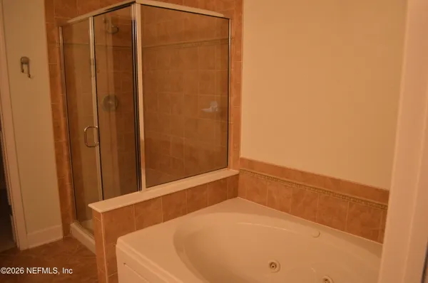 a bathroom with a bathtub