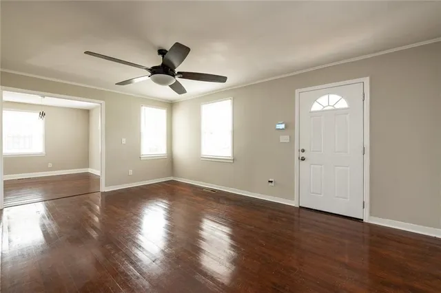 a view of a small space with a window