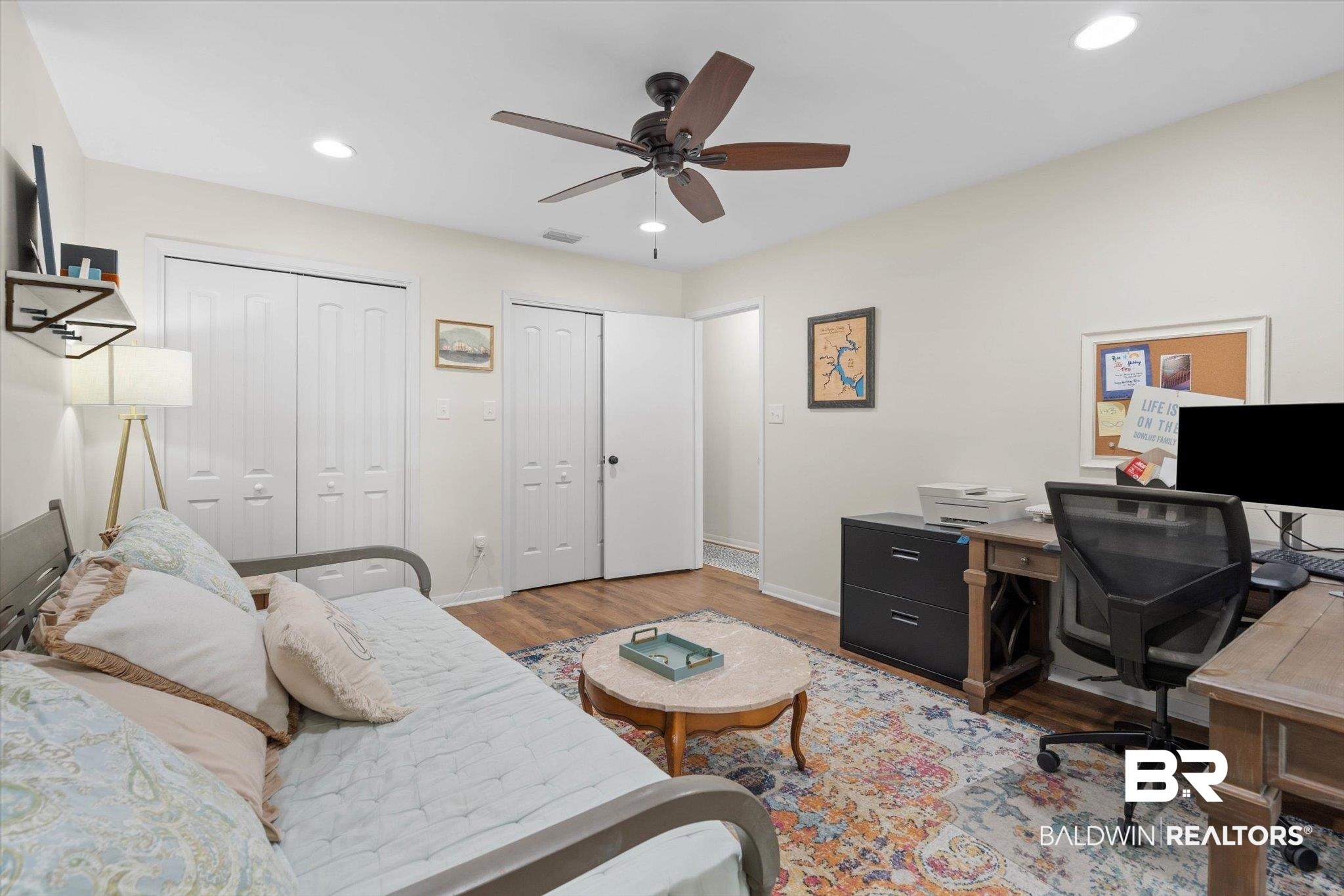254 Woodlands Avenue Mobile, AL 36607 - Photo 32 of 50 Office area featuring recessed lighting, wood finished floors, and ceiling fan