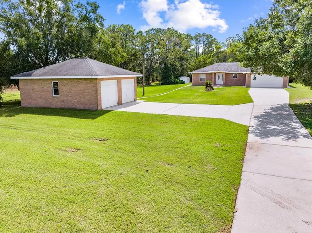 a view of an house with pool and a yard
