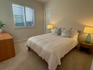 a bedroom with bed and window