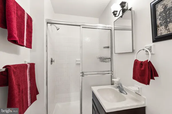a bathroom with a sink and a shower