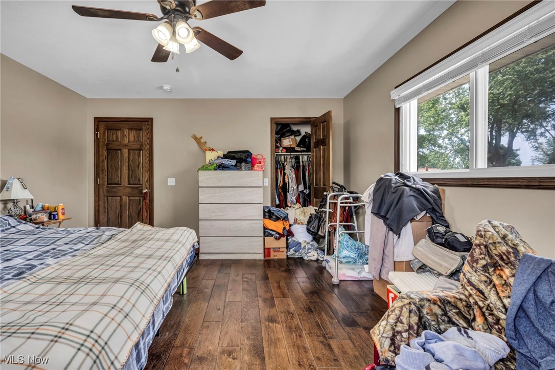 146 Hillman Road Akron, OH 44312 - Photo 42 of 49 Bedroom featuring a spacious closet, hardwood / wood-style flooring, a closet, and ceiling fan