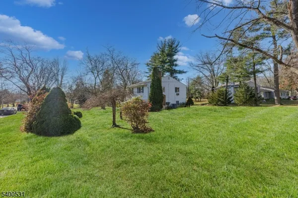 a view of a garden with a house
