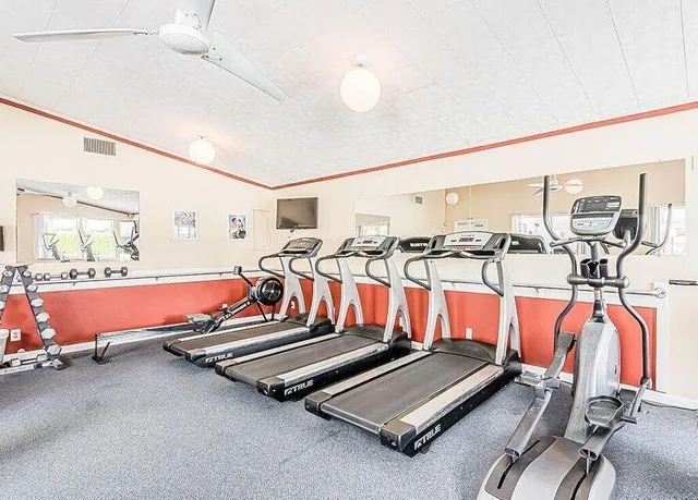 a room with gym equipment