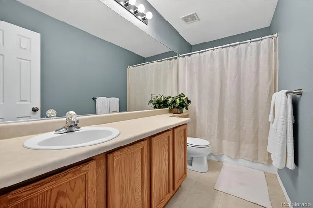 a bathroom with a sink a toilet and shower curtain