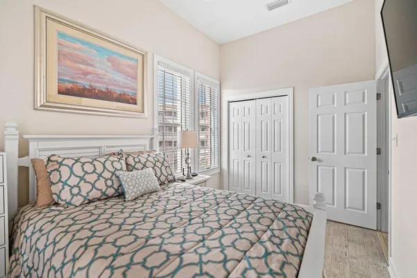 an aerial view of a swimming pool