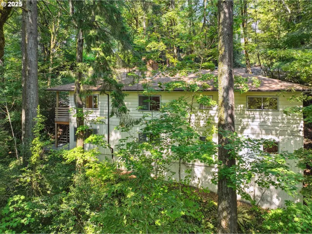 a backyard of a house with lots of green space and fountain