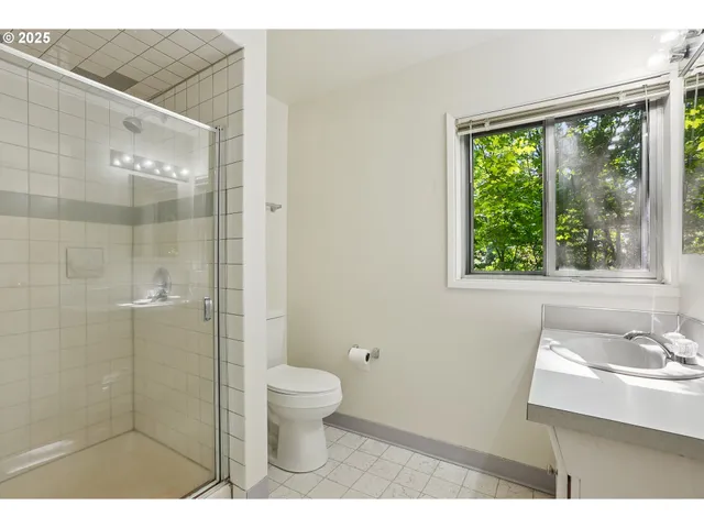 a bathroom with a sink a toilet and a shower