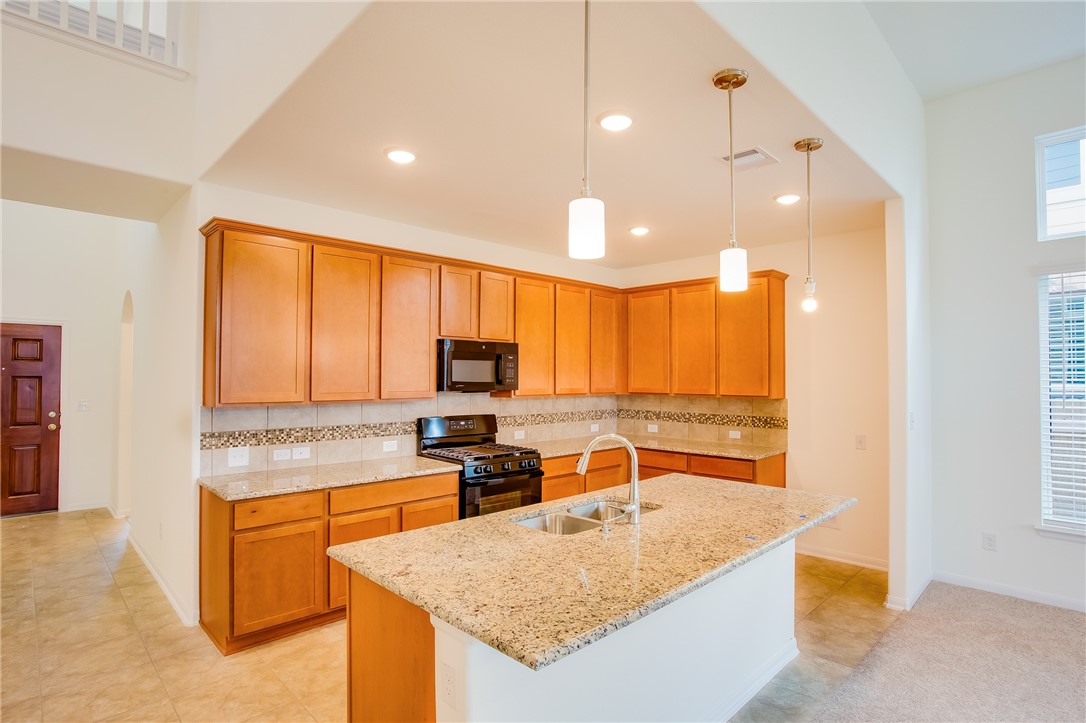 112 Rebel Red Road Liberty Hill, TX 78642 - Photo 9 of 29 a kitchen with a stove a sink a counter top space and cabinets