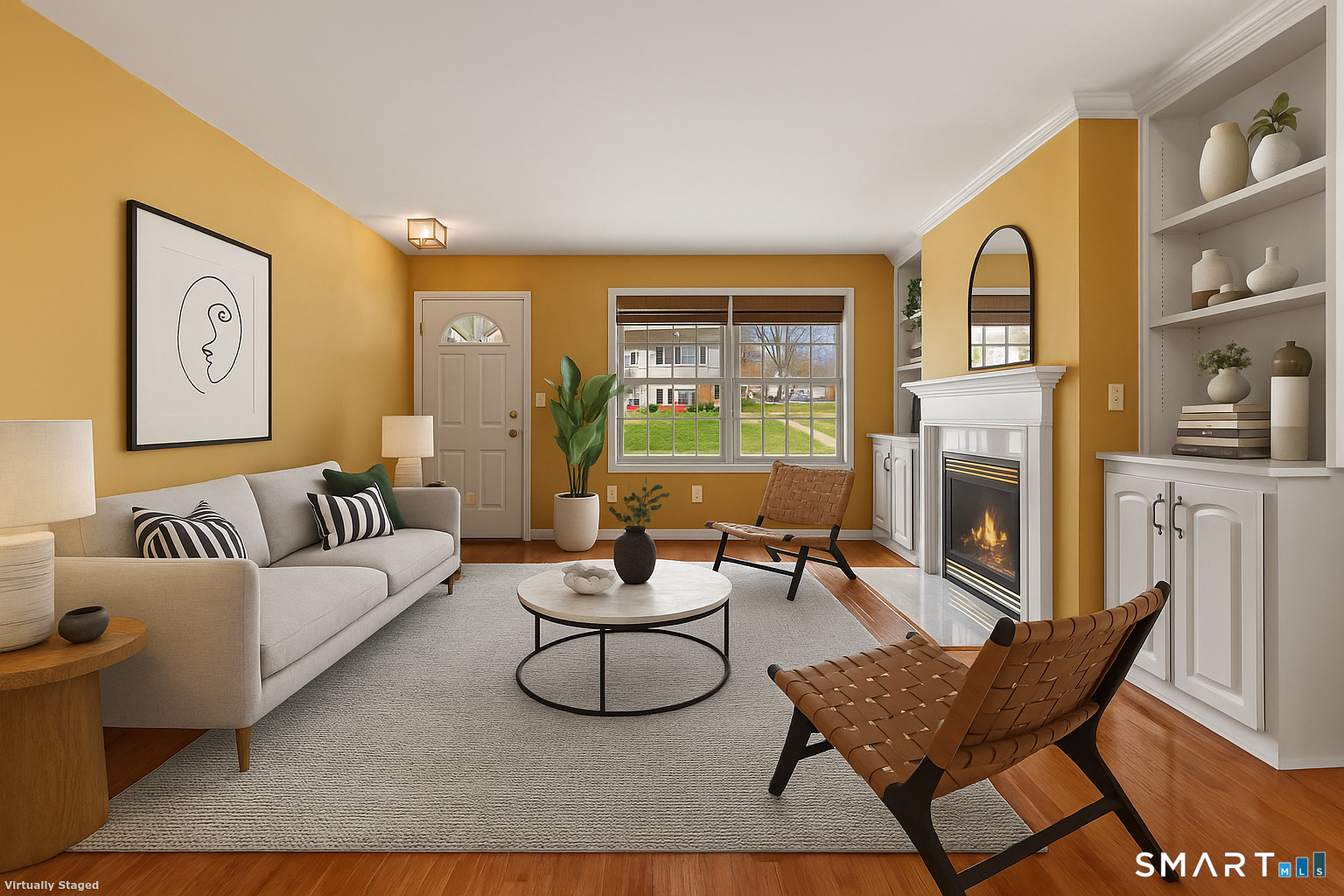 39 Coram Road, Unit 1 Shelton, CT 06484 - Photo 5 of 28 a living room with furniture a fireplace and a large window