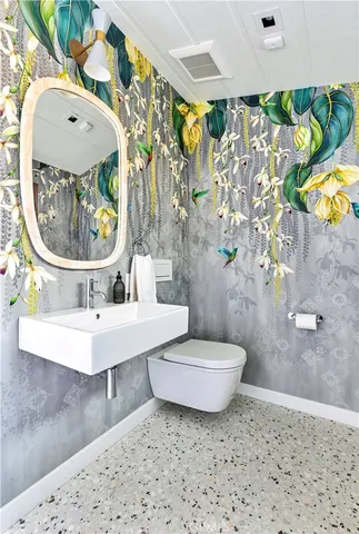 a view of a house with a yard and potted plants