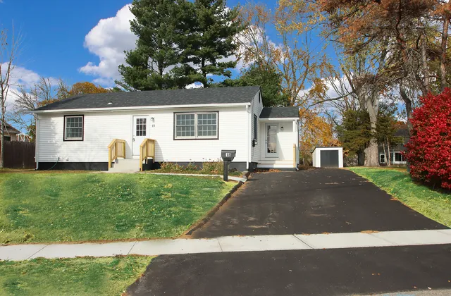 a front view of house with yard and green space