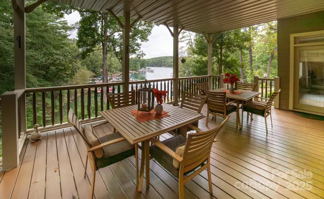 a view of a patio with wooden floor