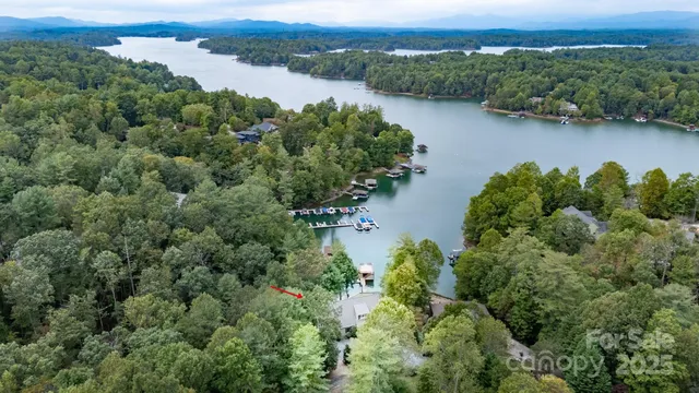 an aerial view of a houses with a lake view