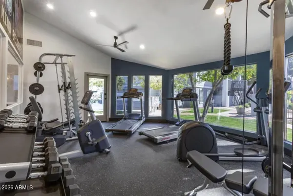 a room with gym equipment