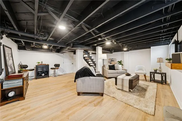 a view of a chairs and table in a room