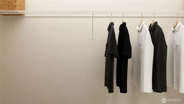 a close up view of a walk in closet