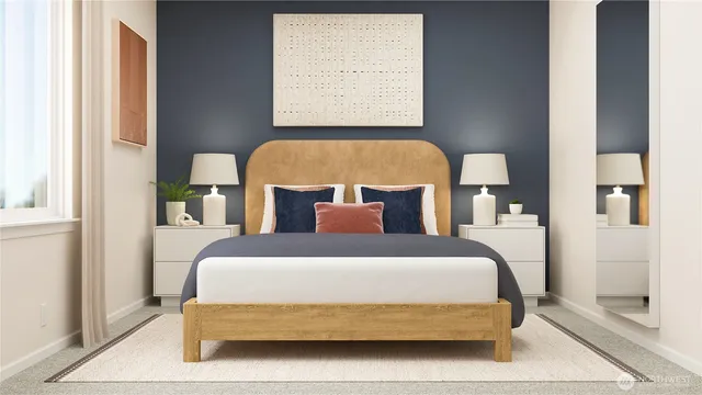 a bedroom with a bed and window