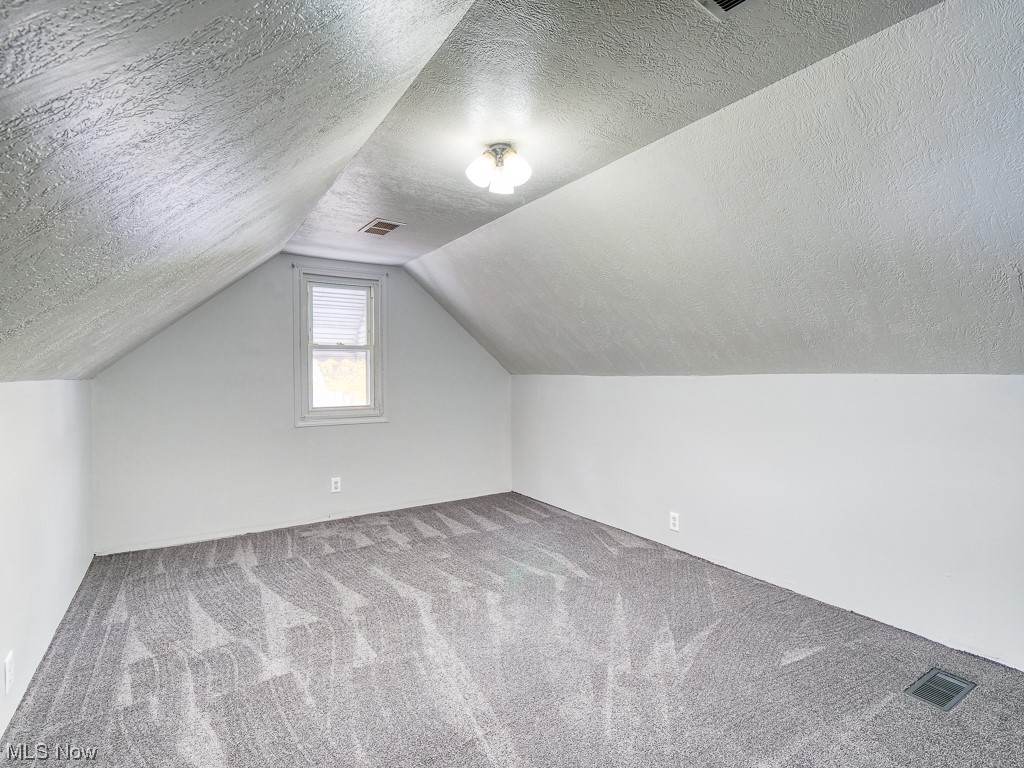 3774 Highland Road Cleveland, OH 44111 - Photo 30 of 31 Additional living space featuring carpet, a textured ceiling, and vaulted ceiling