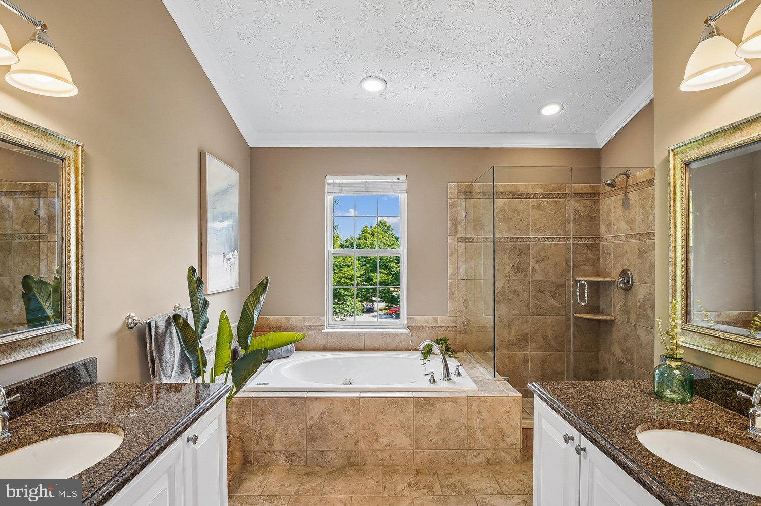 217 Raccoon Run Court Hanover, MD 21076 - Photo 19 of 38 a bathroom with a granite countertop tub a sink and a large mirror