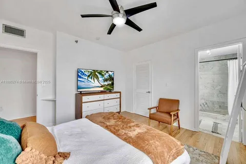 a bedroom with a bed and a dresser