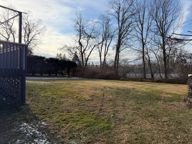 a view of yard with large trees