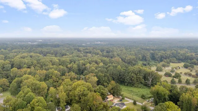 an aerial view of houses covered in trees