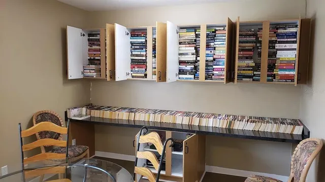 a view of a chair and table in a room