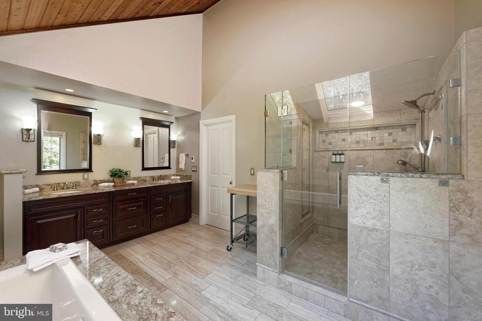 20615 Blue Ridge Mountain Road Paris, VA 20130 - Photo 22 of 80 a large bathroom with a glass door shower sink and mirror
