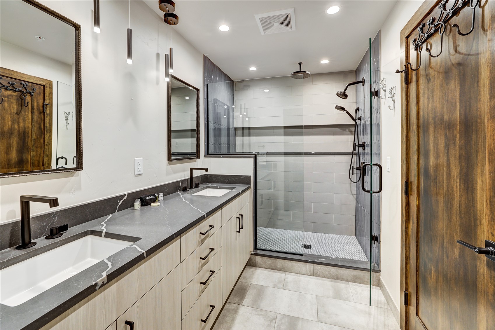 620 4 O Clock Road, Unit 336 Breckenridge, CO 80424 - Photo 17 of 29 Bathroom with a shower with door, tile flooring, and double sink vanity