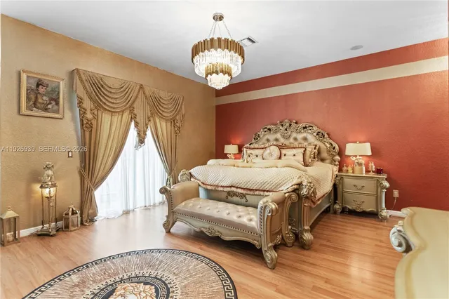 a bedroom with furniture and a flat screen tv