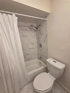 a white toilet sitting next to a bath tub