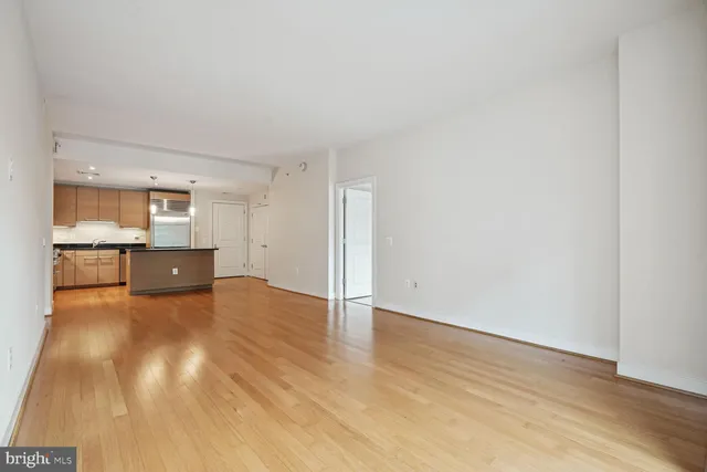 a view of a livingroom with wooden floor