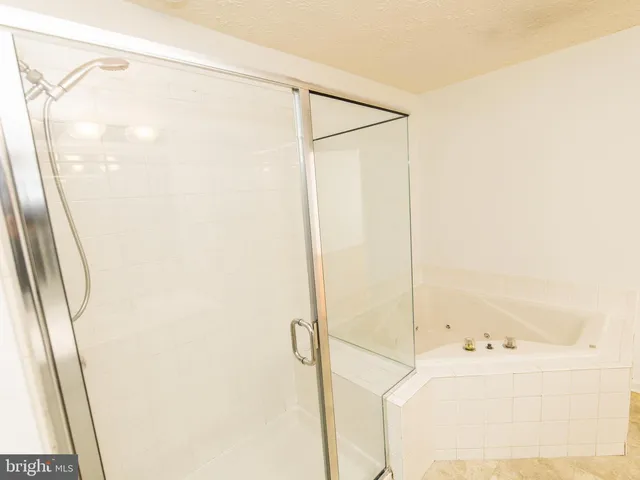 a bathroom with a shower and a glass door