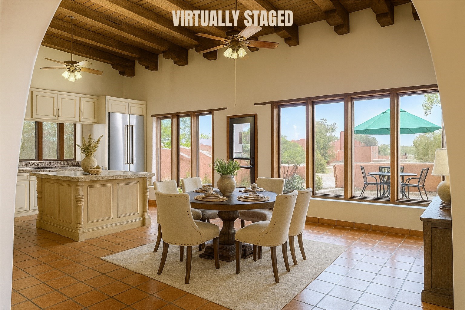 54 Rons Road Santa Fe, NM 87508 - Photo 12 of 99 Main House Kitchen and Dining Room VIRTUALLY STAGED